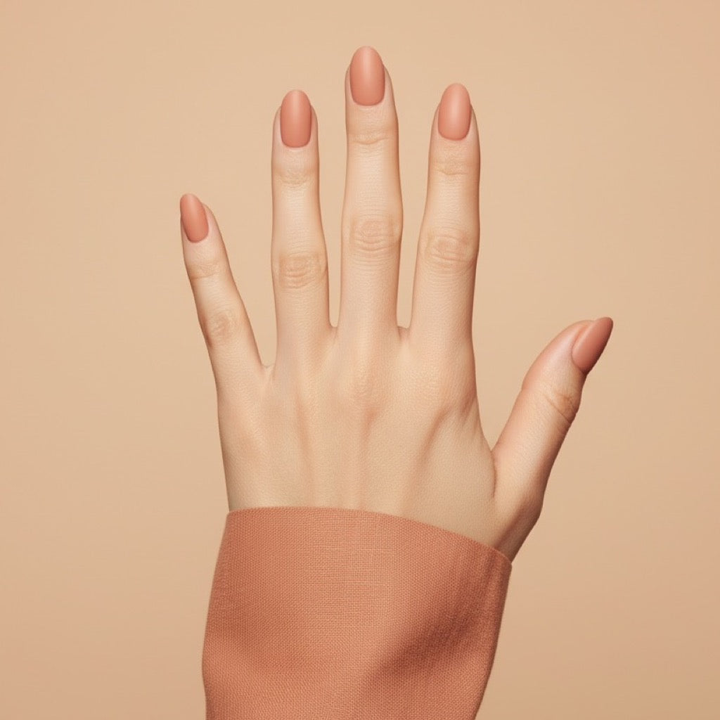Peach Skin Press-On Nails NAILINK EVERYDAY press-on nails, five-finger view, 24 nails in 12 sizes