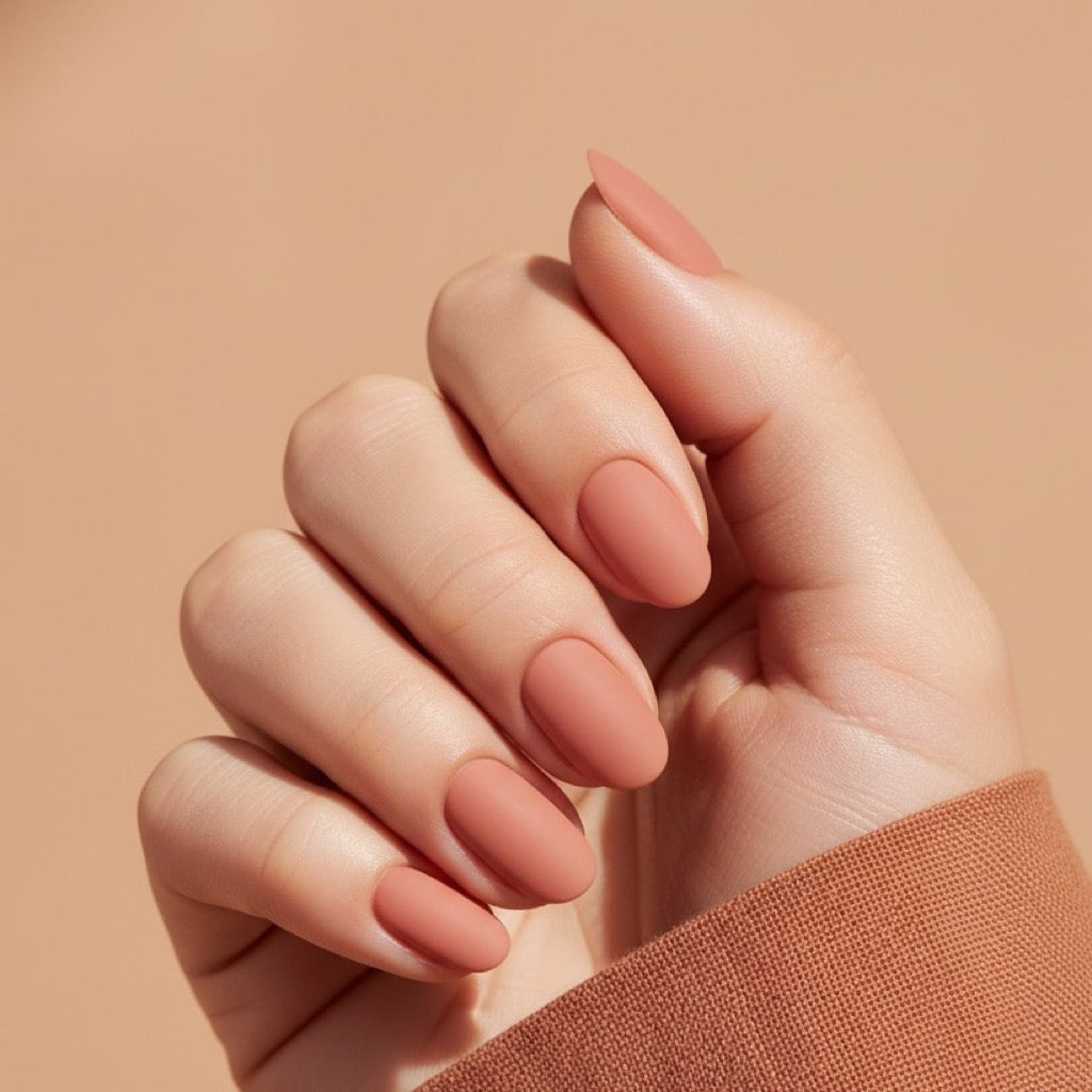 Peach Skin Press-On Nails NAILINK EVERYDAY press-on nails, worn fist view