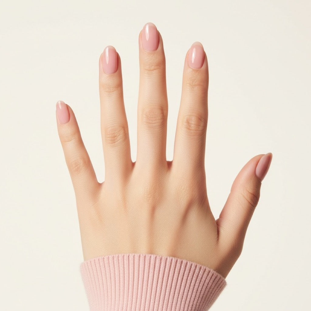 Milky Pink Press-On Nails NAILINK EVERYDAY press-on nails, five-finger view, 24 nails in 12 sizes