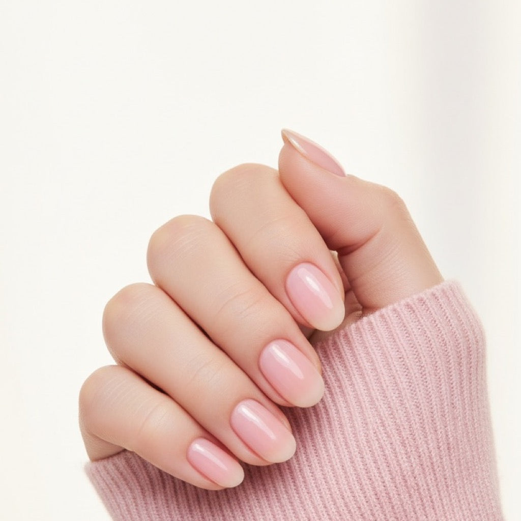 Milky Pink Press-On Nails NAILINK EVERYDAY press-on nails, worn fist view