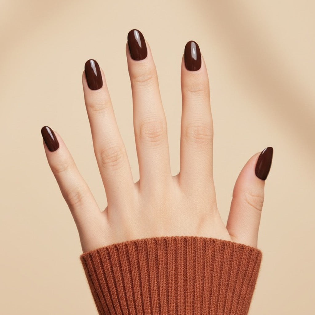 Espresso Press-On Nails NAILINK EVERYDAY press-on nails, five-finger view, 24 nails in 12 sizes