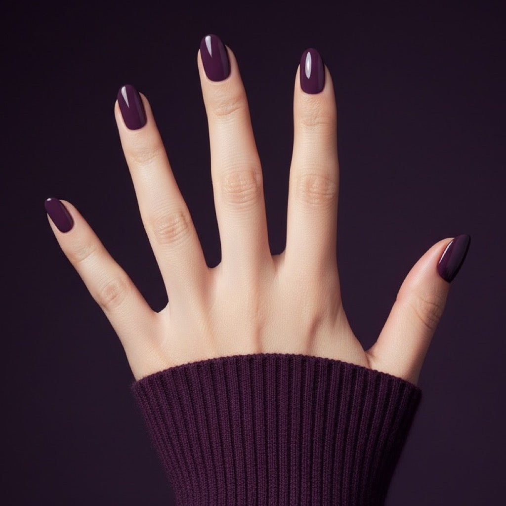 Plum Press-On Nails NAILINK EVERYDAY press-on nails, five-finger view, 24 nails in 12 sizes