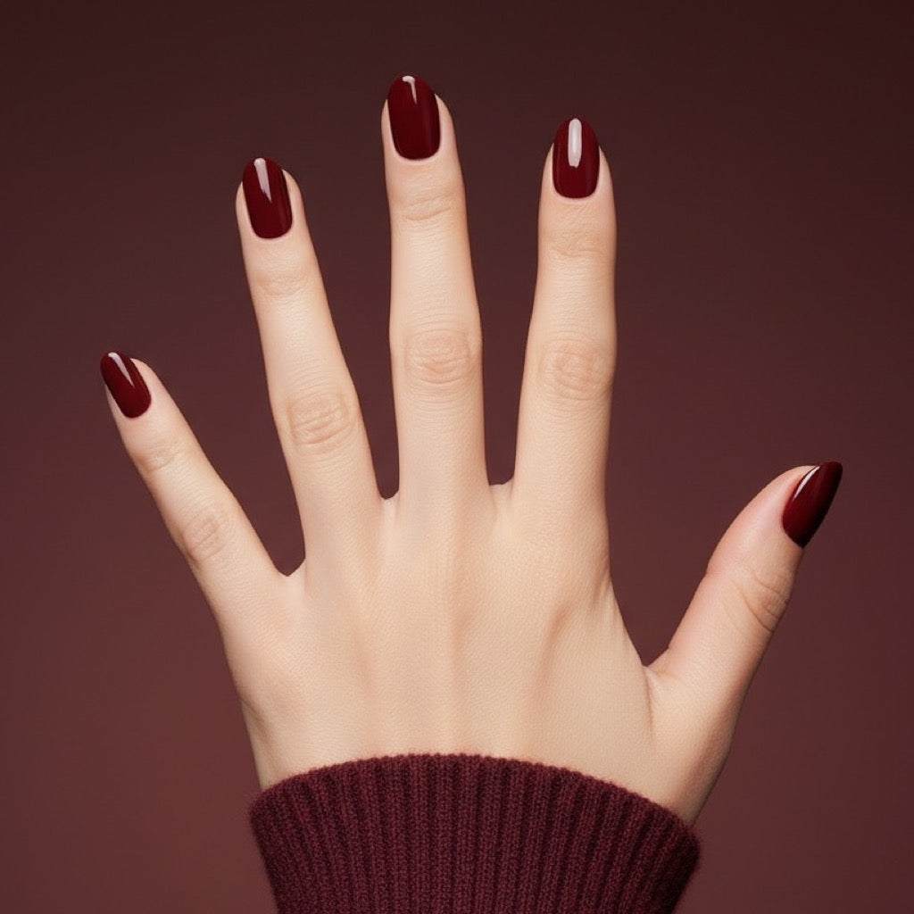Bordeaux Press-On Nails NAILINK EVERYDAY press-on nails, five-finger view, 24 nails in 12 sizes
