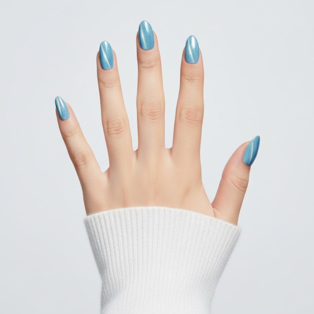 Ice Blue Cat Eye Press-On Nails NAILINK EVERYDAY press-on nails, five-finger view, 24 nails in 12 sizes