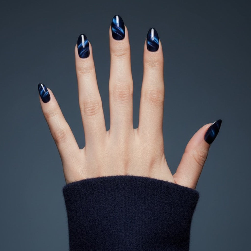 Midnight Cat Eye Press-On Nails NAILINK EVERYDAY press-on nails, five-finger view, 24 nails in 12 sizes