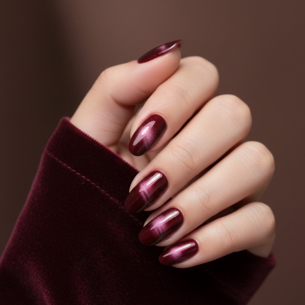 Burgundy Cat Eye Press-On Nails NAILINK EVERYDAY press-on nails, worn fist view