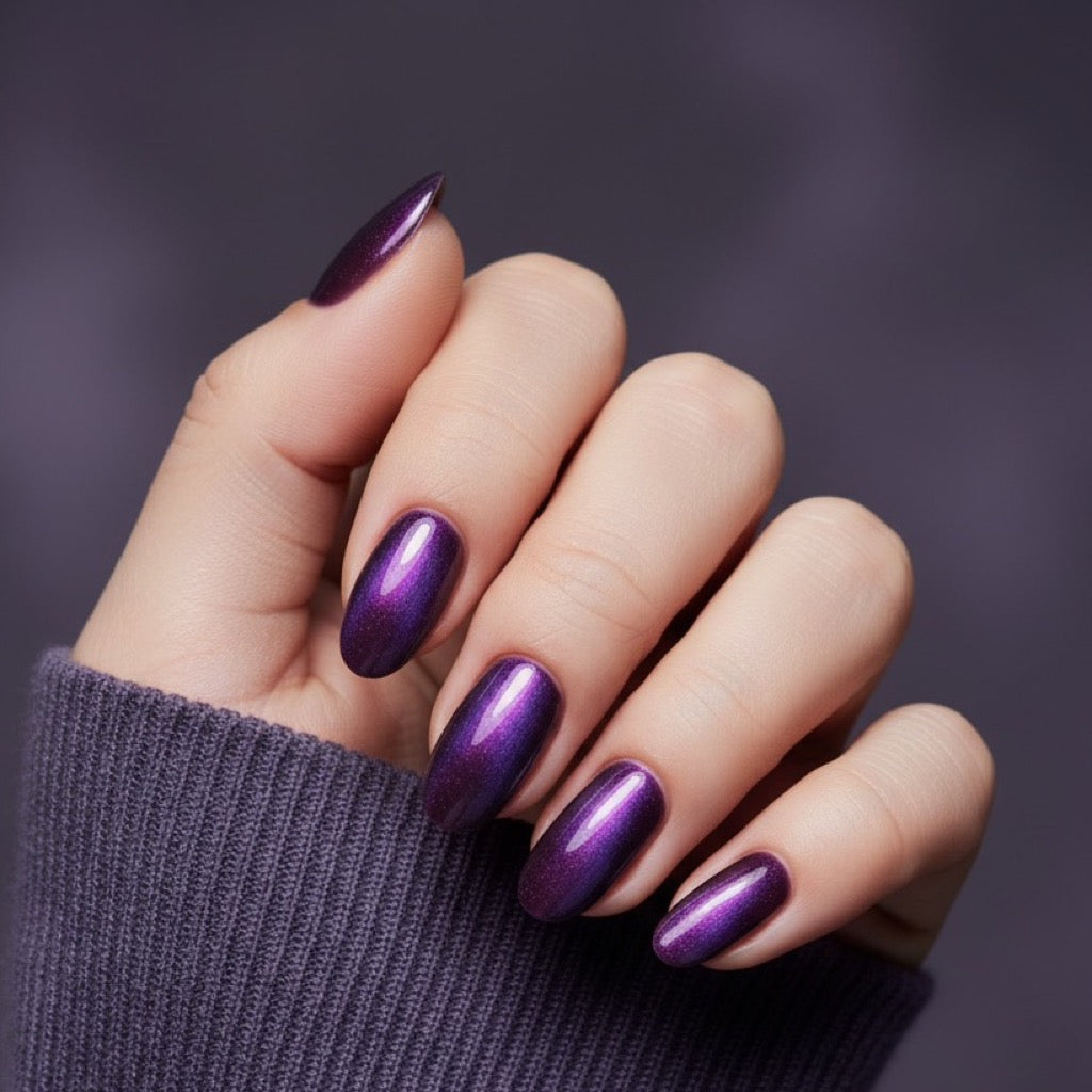 Amethyst Cat Eye Press-On Nails NAILINK EVERYDAY press-on nails, worn fist view