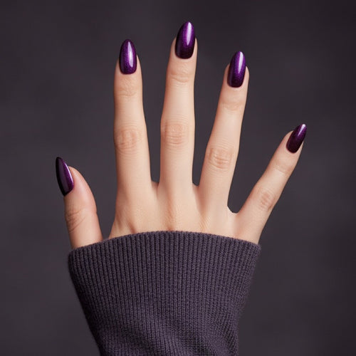 Amethyst Cat Eye Press-On Nails NAILINK EVERYDAY press-on nails, five-finger view, 24 nails in 12 sizes