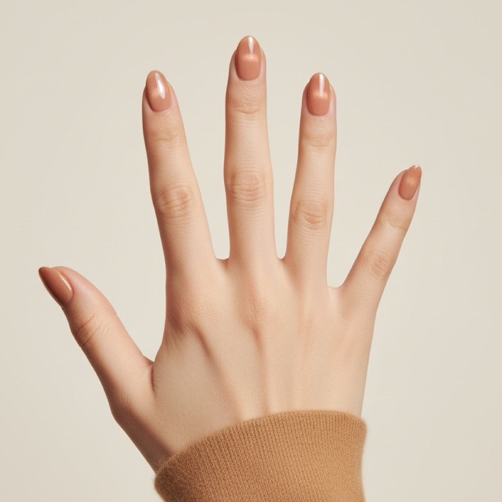 Nude Cat Eye Press-On Nails NAILINK EVERYDAY press-on nails, five-finger view, 24 nails in 12 sizes