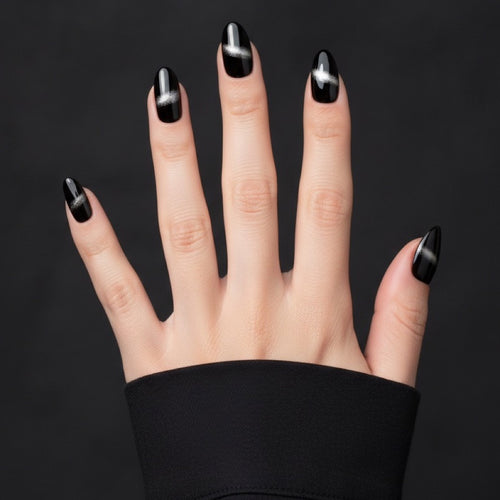 Black Cat Eye Press-On Nails NAILINK EVERYDAY press-on nails, five-finger view, 24 nails in 12 sizes