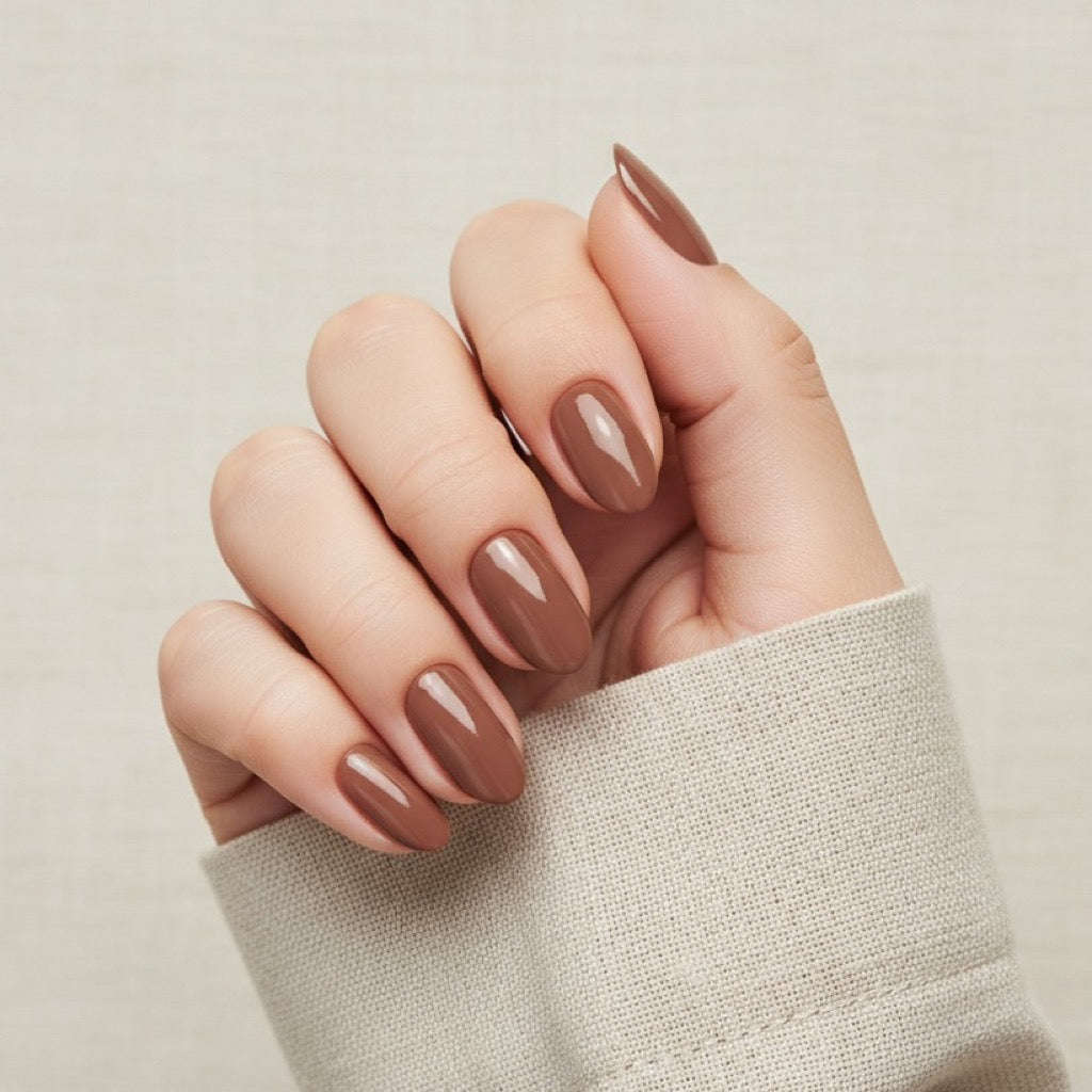 Mocha Press-On Nails NAILINK EVERYDAY press-on nails, worn fist view