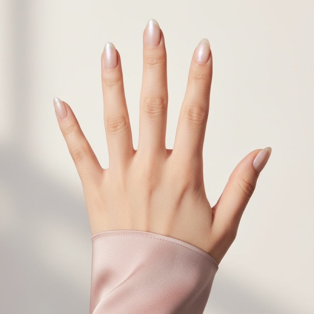 Pearl Sheer Press-On Nails NAILINK EVERYDAY press-on nails, five-finger view, 24 nails in 12 sizes