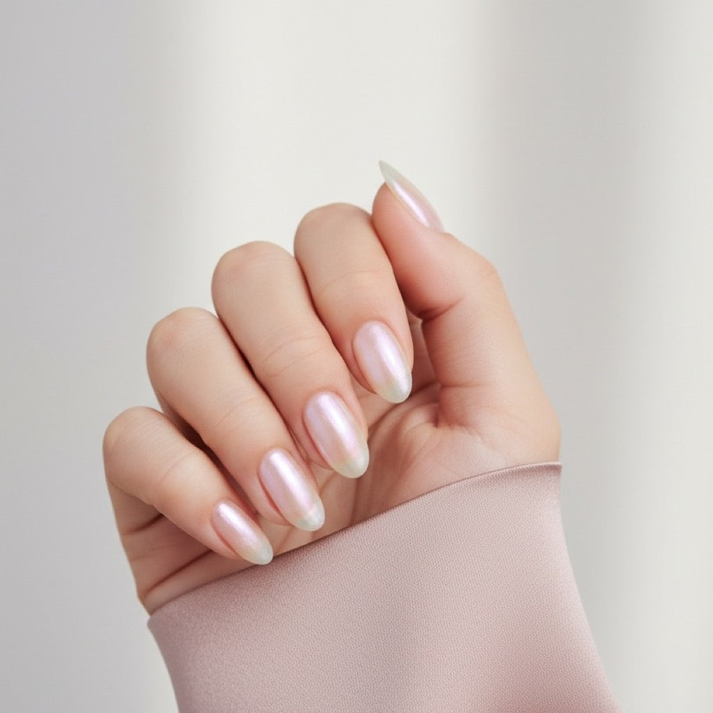 Pearl Sheer Press-On Nails NAILINK EVERYDAY press-on nails, worn fist view
