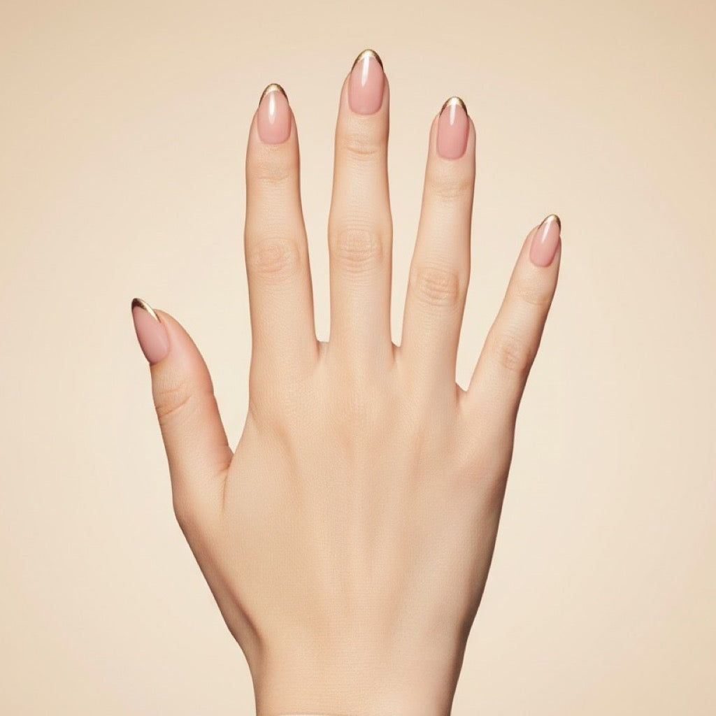 Cashmere French Press-On Nails NAILINK EVERYDAY press-on nails, five-finger view, 24 nails in 12 sizes