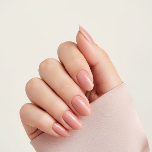 Blush Almond Press-On Nails NAILINK EVERYDAY press-on nails, worn fist view