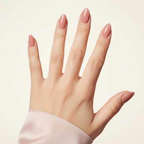 Blush Almond Press-On Nails NAILINK EVERYDAY press-on nails, five-finger view, 24 nails in 12 sizes