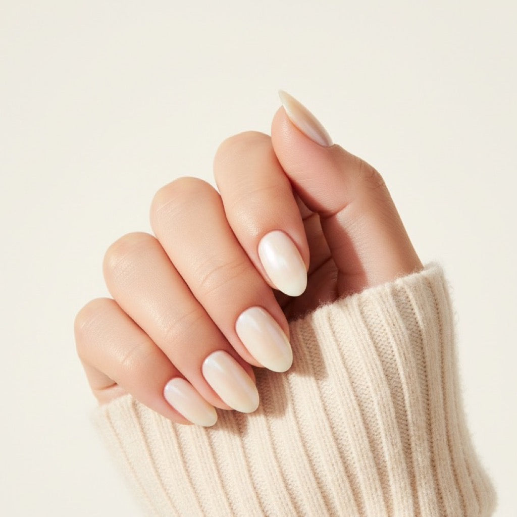Glazed Milk Press-On Nails NAILINK EVERYDAY press-on nails, worn fist view