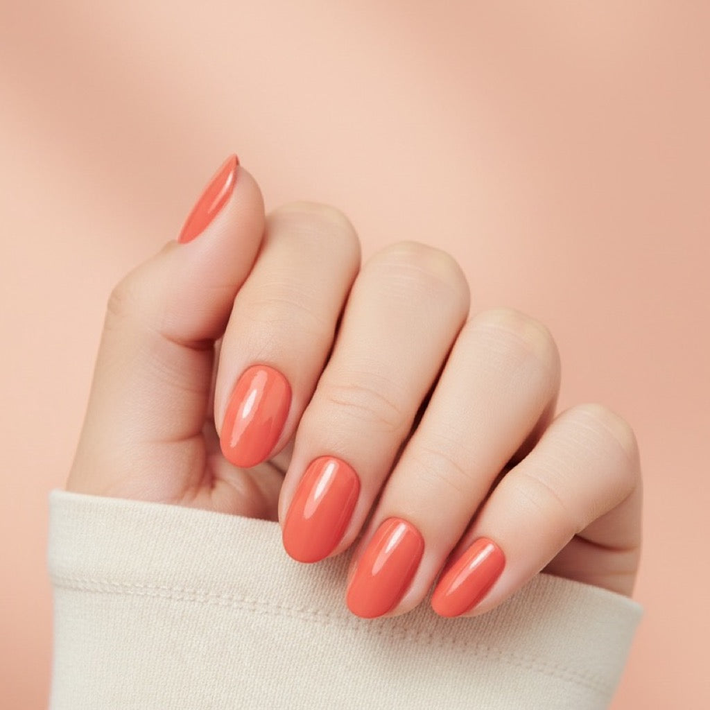 Warm Coral Press-On Nails NAILINK EVERYDAY press-on nails, worn fist view