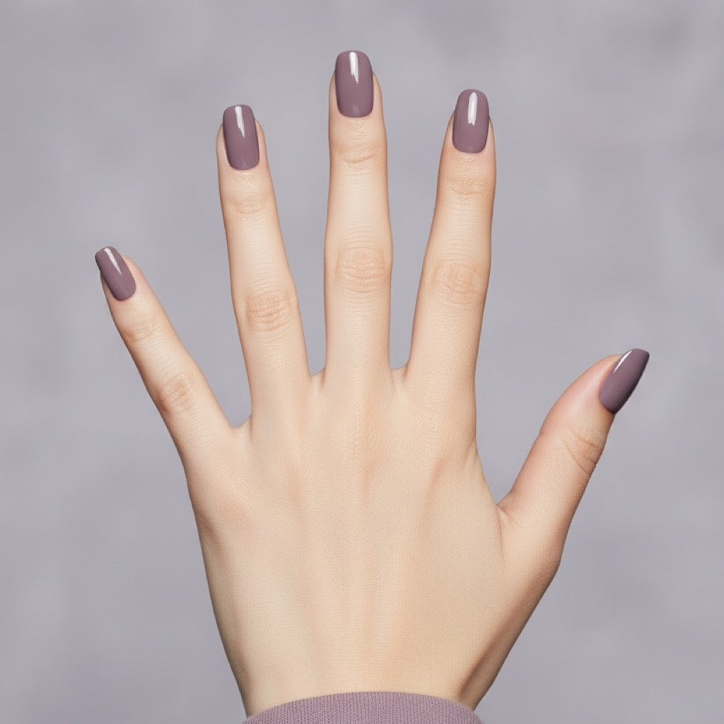 Dusty Mauve Press-On Nails NAILINK EVERYDAY press-on nails, five-finger view, 24 nails in 12 sizes