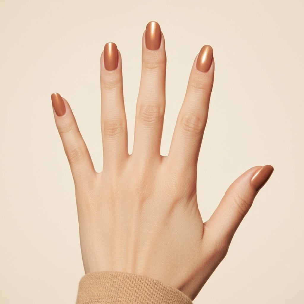 Glazed Latte Press-On Nails NAILINK EVERYDAY press-on nails, five-finger view, 24 nails in 12 sizes