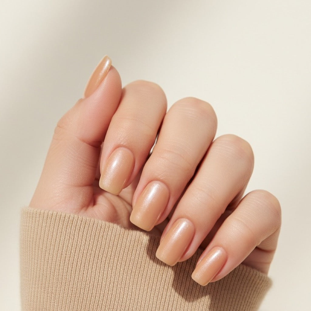 Glazed Latte Press-On Nails NAILINK EVERYDAY press-on nails, worn fist view
