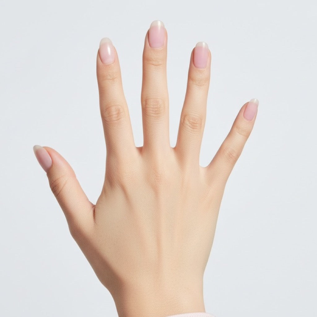 Icy Pink Press-On Nails NAILINK EVERYDAY press-on nails, five-finger view, 24 nails in 12 sizes